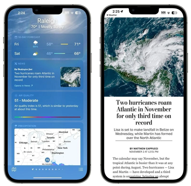 灵丘苹果14维修分享iPhone 14手机如何看天气时顺带看新闻 